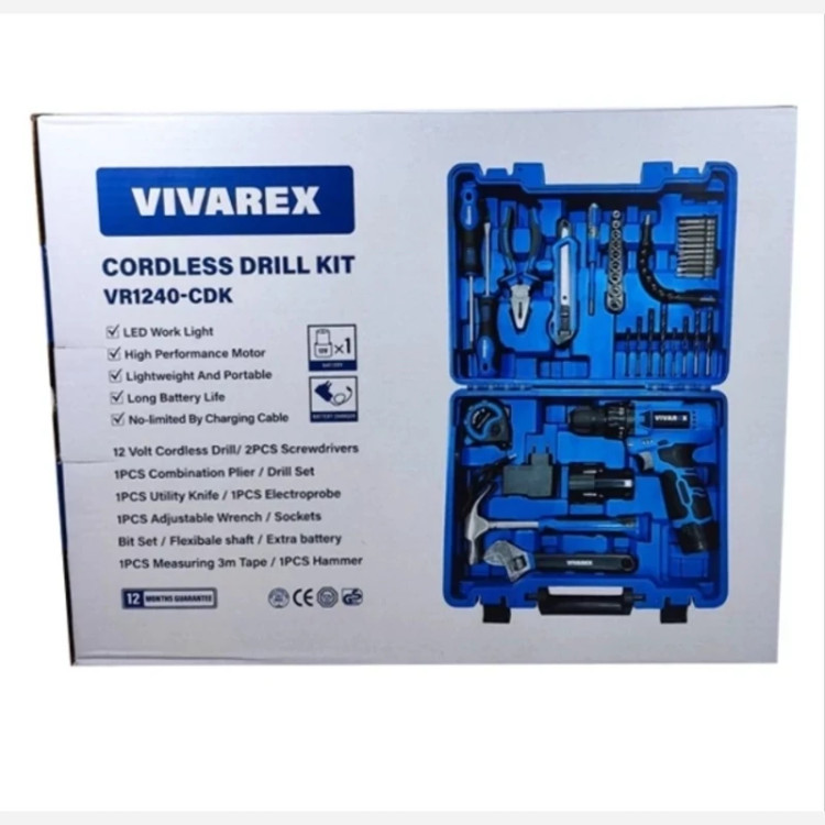 کیت دریل پیچ گوشتی شارژی ویوارکس 12 ولت 40 پارچه دو باتری مدل VR1240-CDK