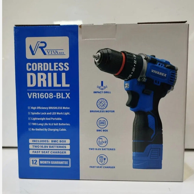 دریل شارژی چکشی 16 ولت براشلس دو باتری ویوارکس مدVR1608-BLX